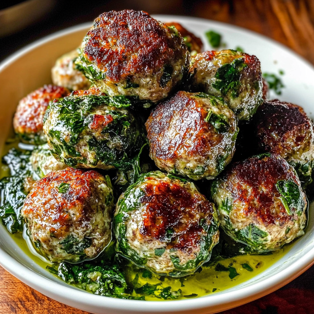 Recipe preparation for Spinach & Garlic Meatballs