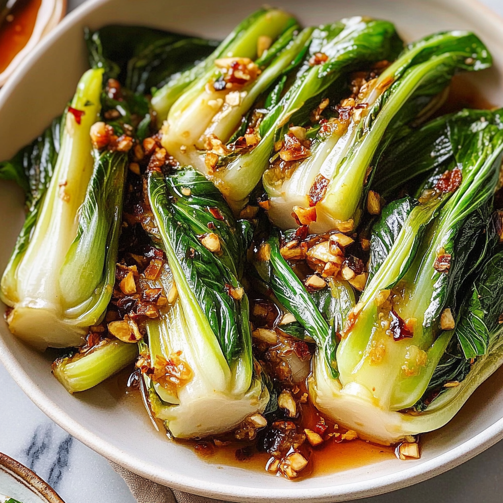 Recipe preparation for Bok Choy with Ginger Chili Sauce
