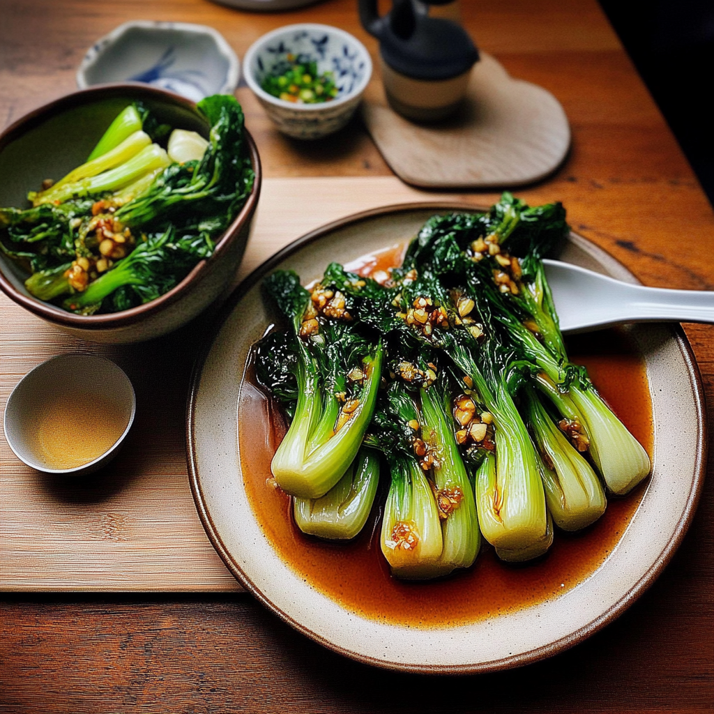 Recipe preparation for Charred Bok Choy with Garlic & Soy Glaze