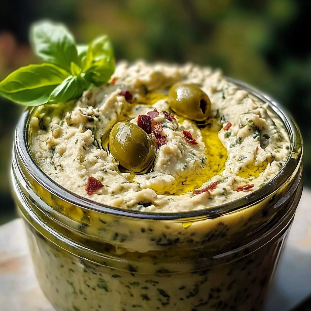 Recipe preparation for Olive Lovers’ Dream Dip – Creamy Feta & Green Olive