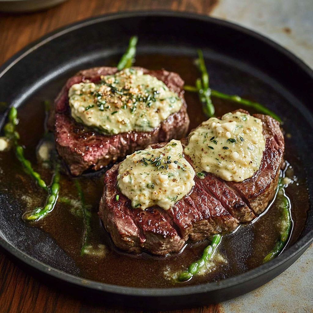Recipe preparation for 30-Minute Pan-Seared Ribeye with Miso-Blue Cheese Butter