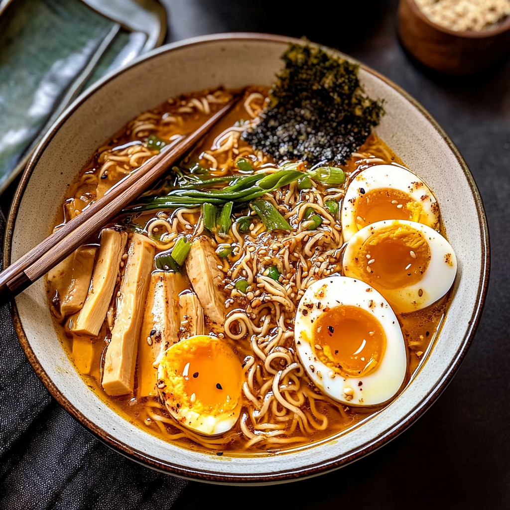 Recipe preparation for Instant Pot Bone Broth Ramen with Soft Boiled Eggs