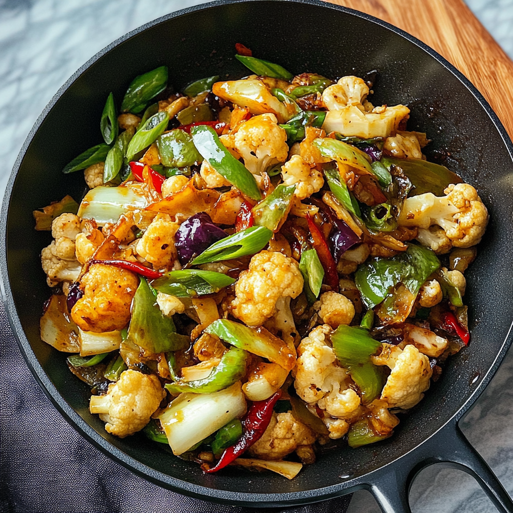 Recipe preparation for 30-Minute Kung Pao Cauliflower & Cabbage Stir-Fry