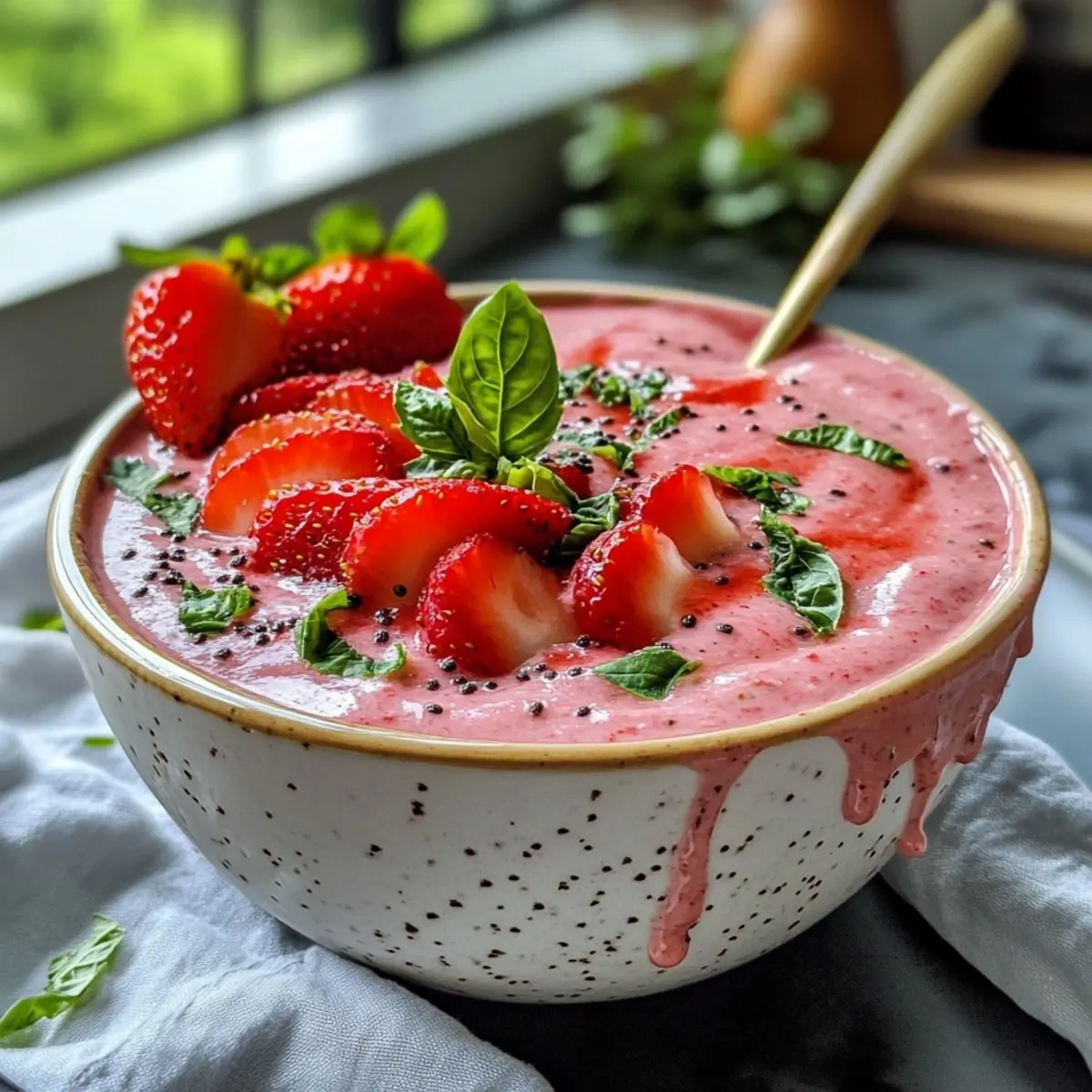 Strawberry Basil Smoothie Bowl