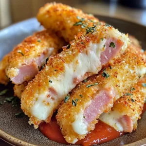 Ham and Cheese Baked Mozzarella Sticks