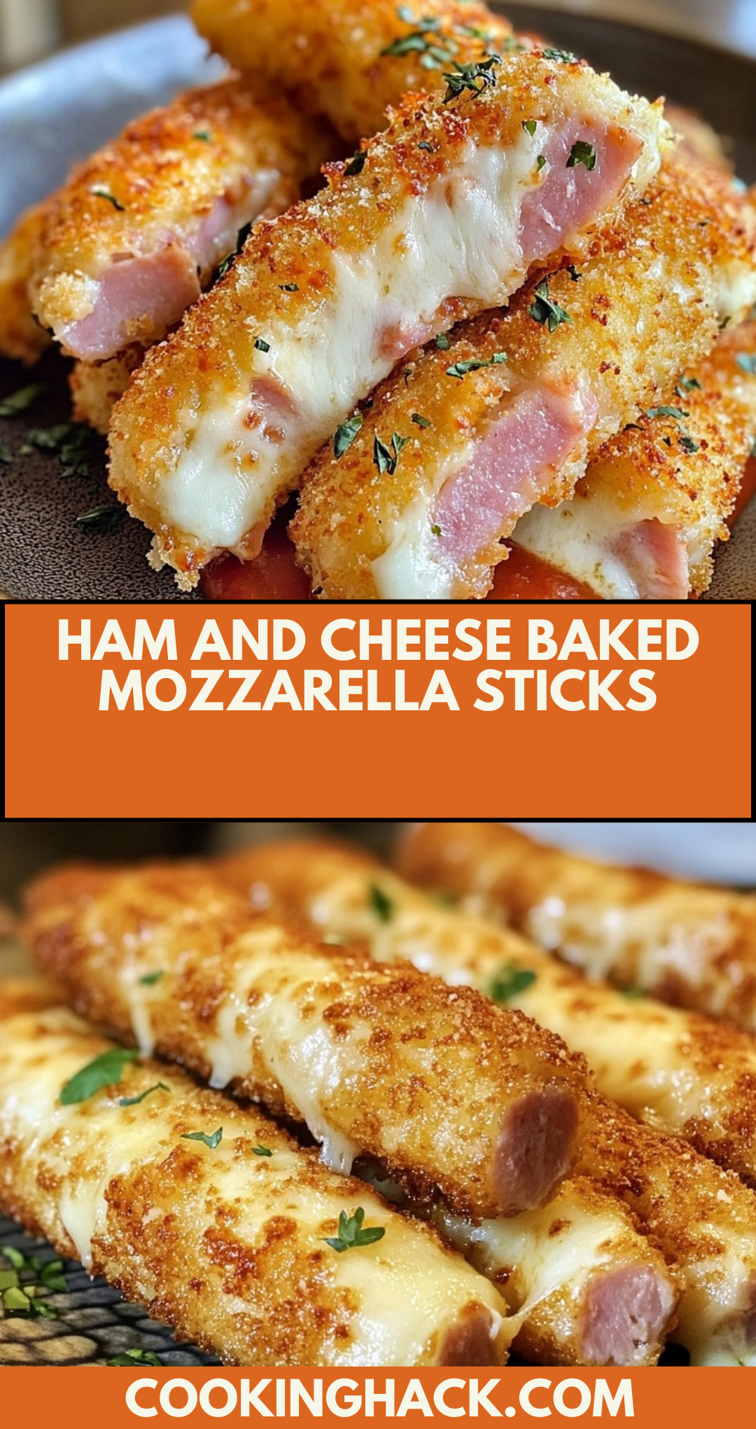 Ham and Cheese Baked Mozzarella Sticks
