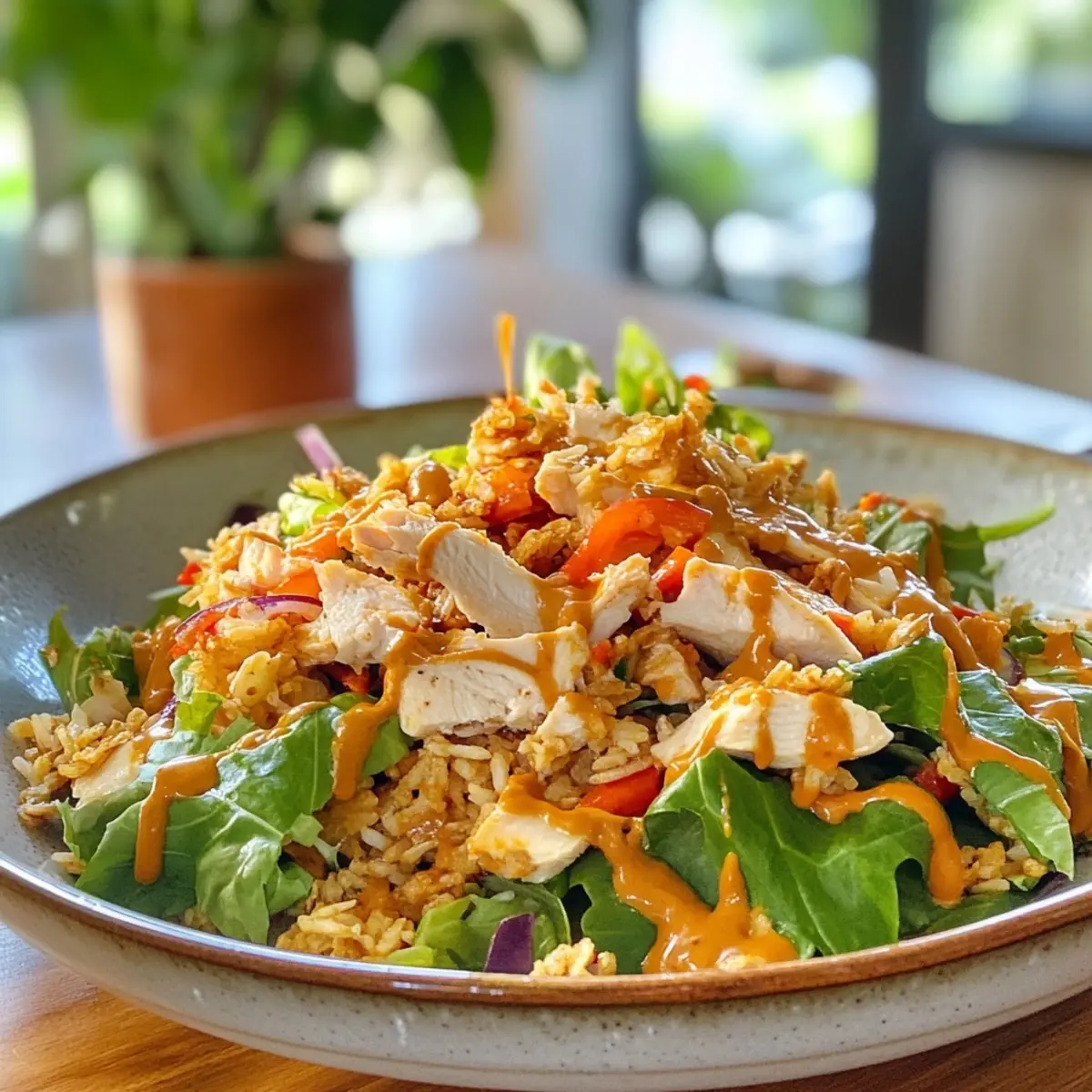 Chicken Crispy Rice Salad with Peanut Dressing