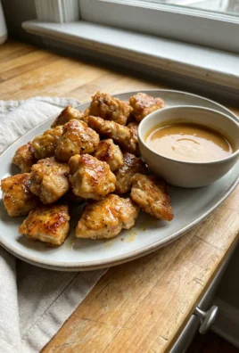 A close-up of cooked chicken bites on a white plate with parsley garnish.