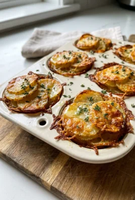 A plate with two crispy parmesan potato stacks, garnished with fresh thyme.