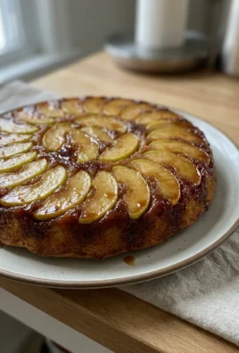 A whole maple apple upside-down cake on a platter, showing the glossy, caramelized apple topping.