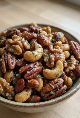 An overhead shot of the ingredients for spiced nuts arranged on a wooden surface.