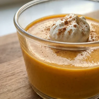 A close-up view of a spoon scooping into a perfectly smooth pumpkin spice panna cotta.