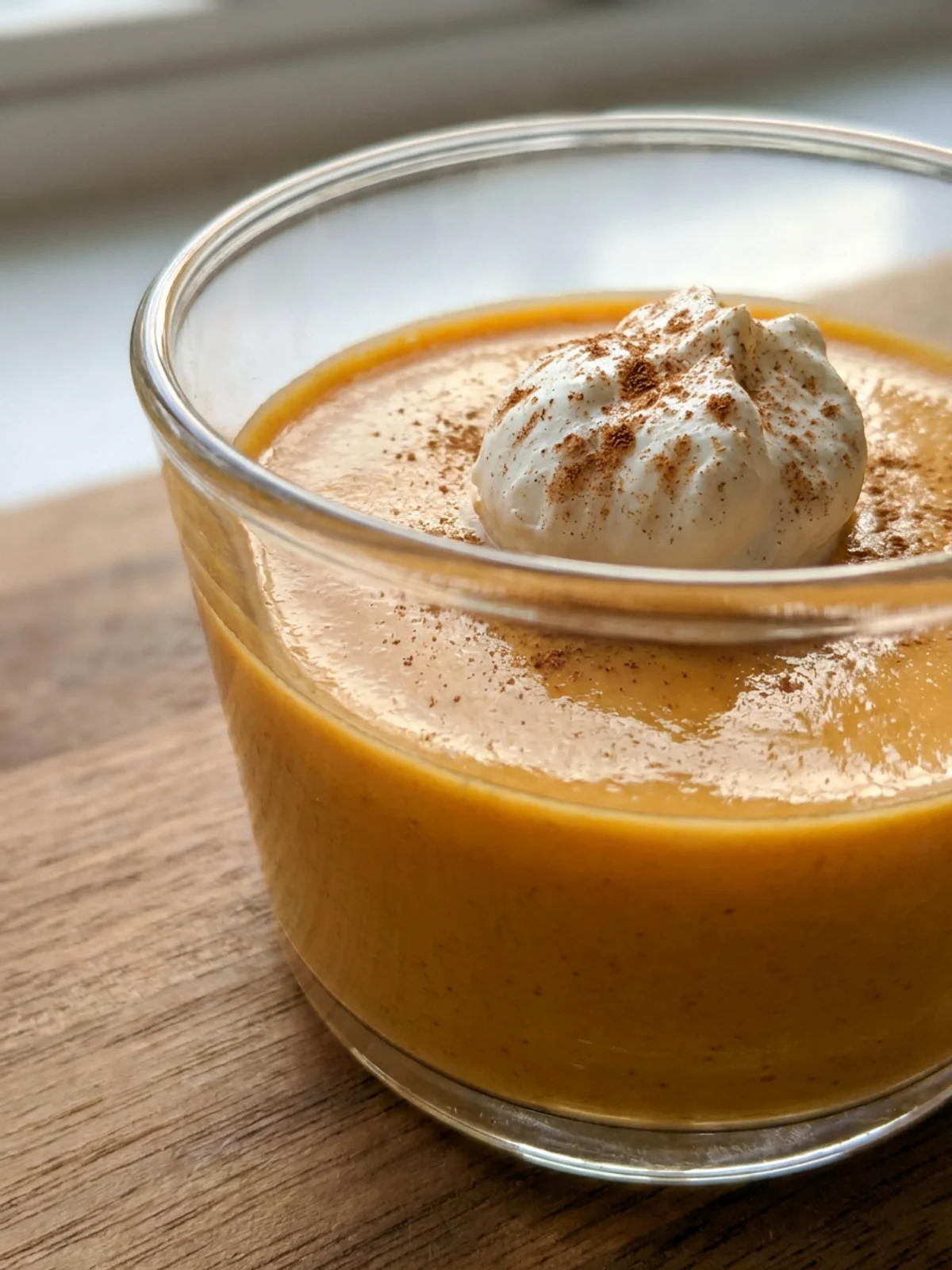 A close-up view of a spoon scooping into a perfectly smooth pumpkin spice panna cotta.